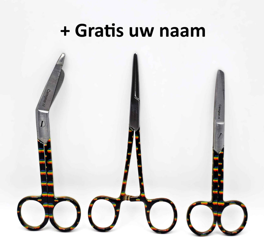 3 delig scharen set verpleegkundige Regenboog - Caregear.nl Zorg scharen verpleegkundigen