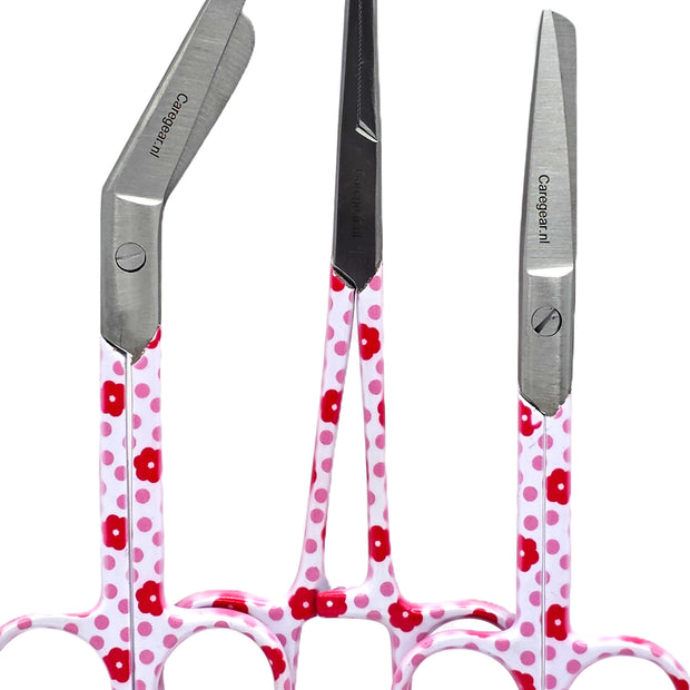 3 delig Rosé set met bloemen, scharen set verpleegkundige  (+ naam graveren) - Caregear.nl Zorg scharen verpleegkundigen