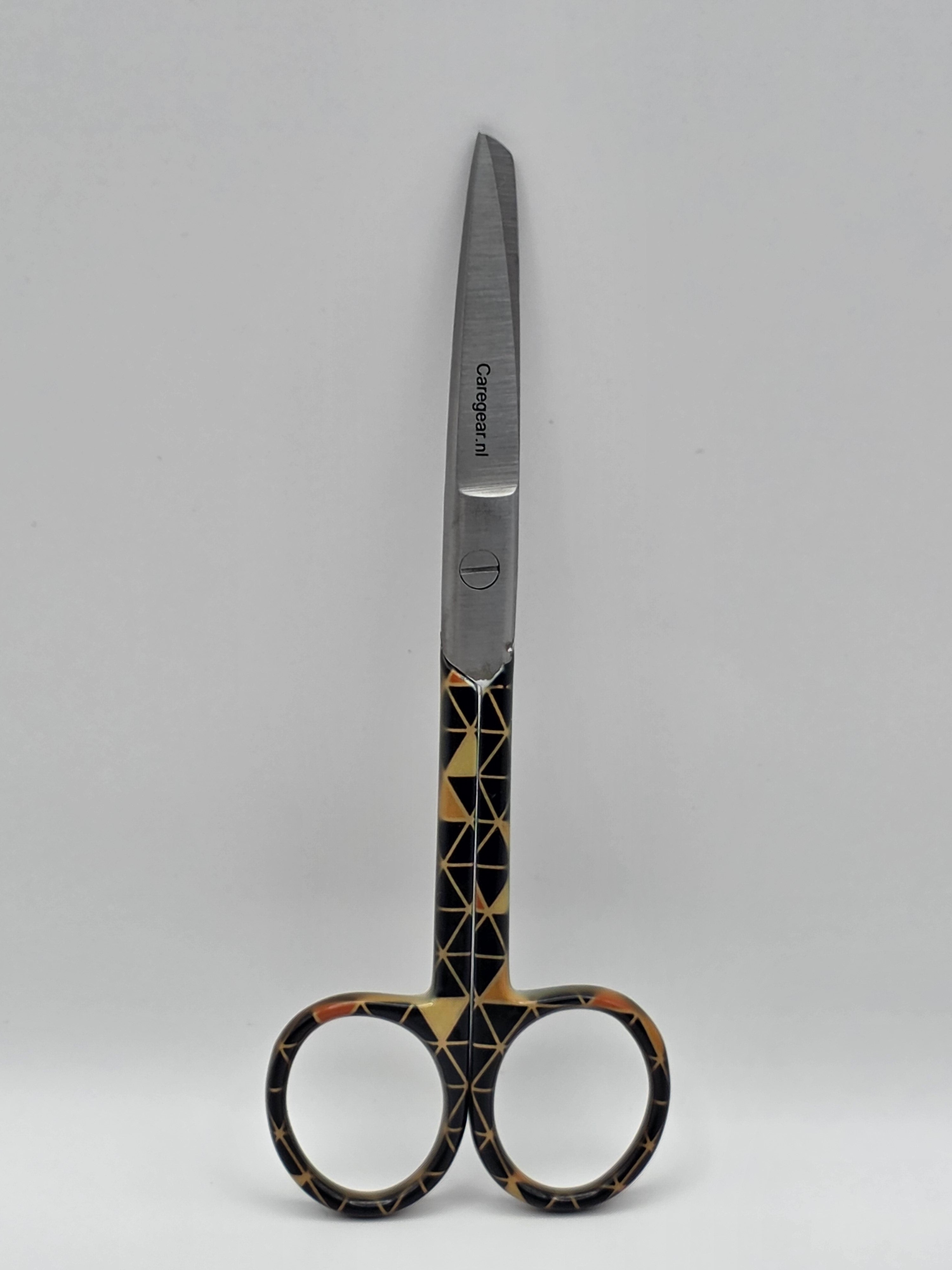 3-delige verpleegkundige scharenset – zwart/bruin met driehoekjes | Medische scharen RVS + naam graveren - Caregear.nl Zorg scharen verpleegkundigen