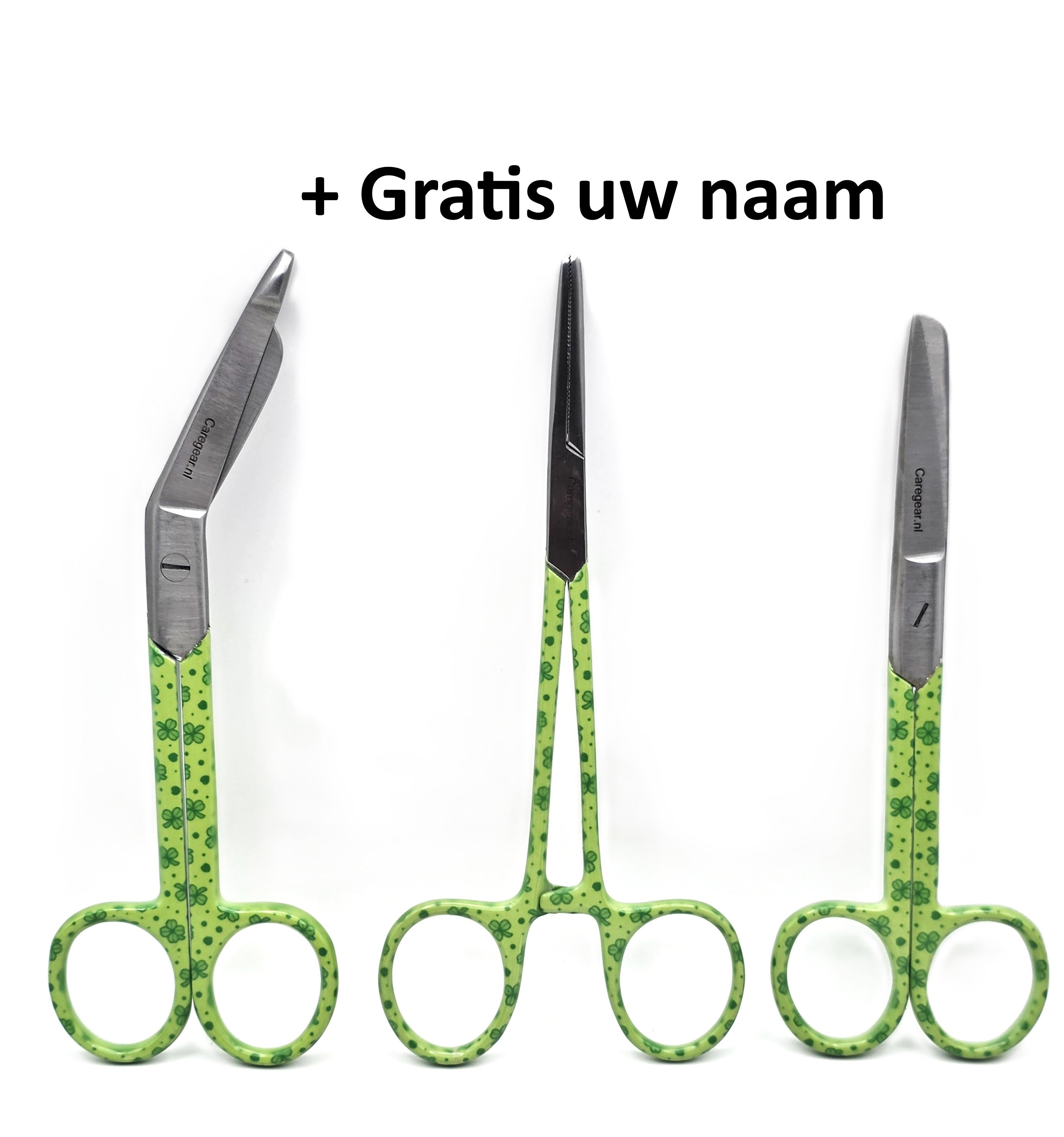 3 delig scharen set verpleegkundige Green Leprechaun  (+ naam graveren) - Caregear.nl Zorg scharen verpleegkundigen