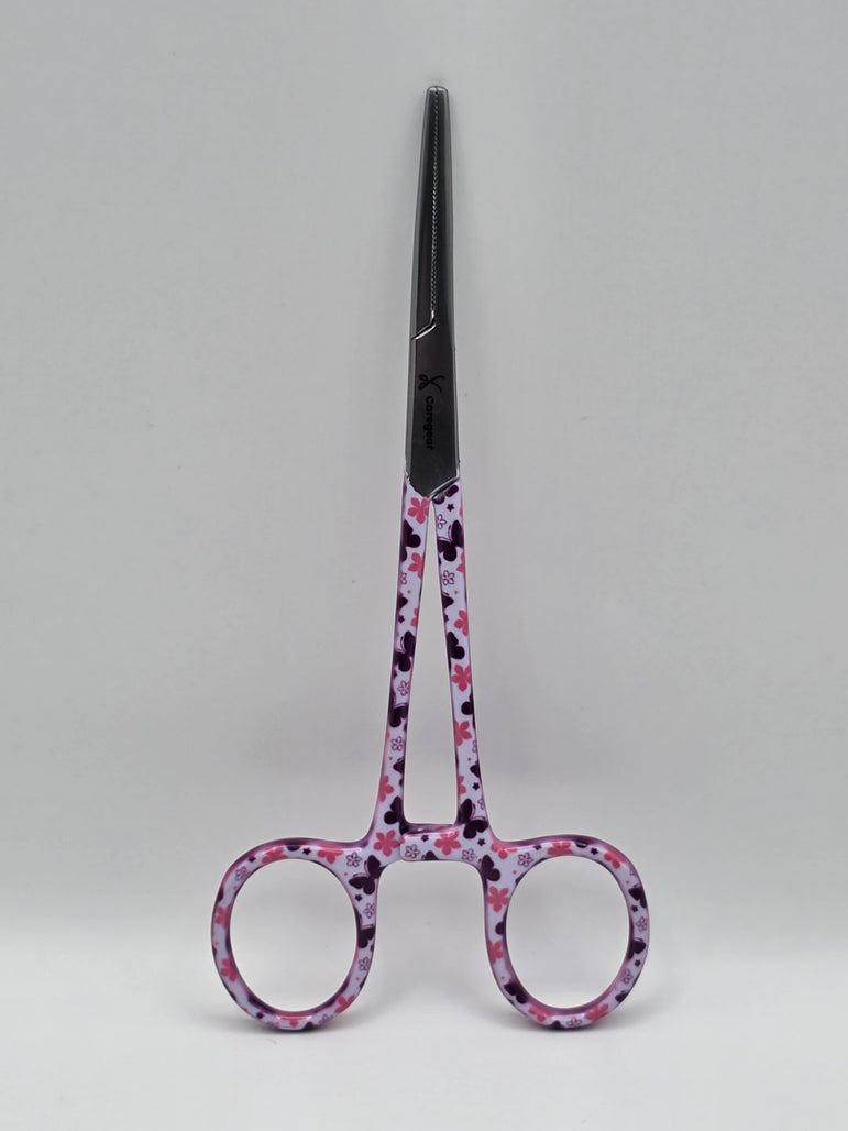 3-delige verpleegkundige scharenset in het paars met vlinders – medische scharen van RVS met naamgravering - Caregear.nl Zorg scharen verpleegkundigen