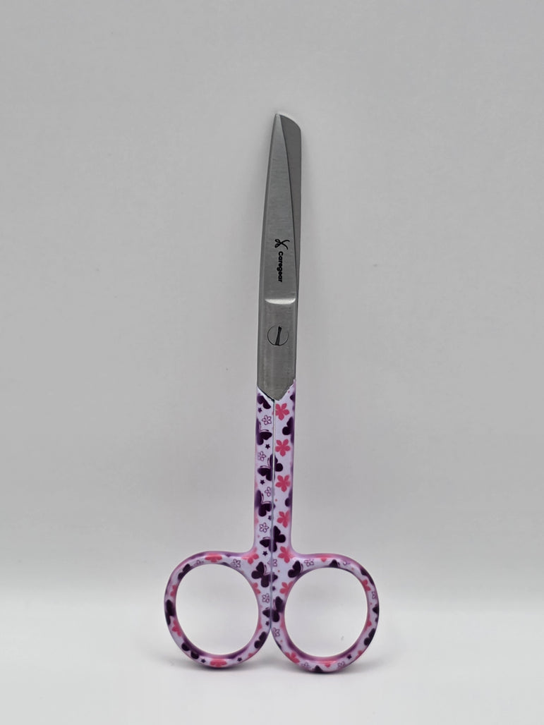 3-delige verpleegkundige scharenset in het paars met vlinders – medische scharen van RVS met naamgravering - Caregear.nl Zorg scharen verpleegkundigen