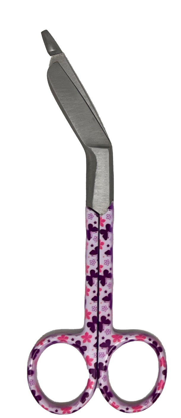 3-delige verpleegkundige scharenset in het paars met vlinders – medische scharen van RVS met naamgravering - Caregear.nl Zorg scharen verpleegkundigen