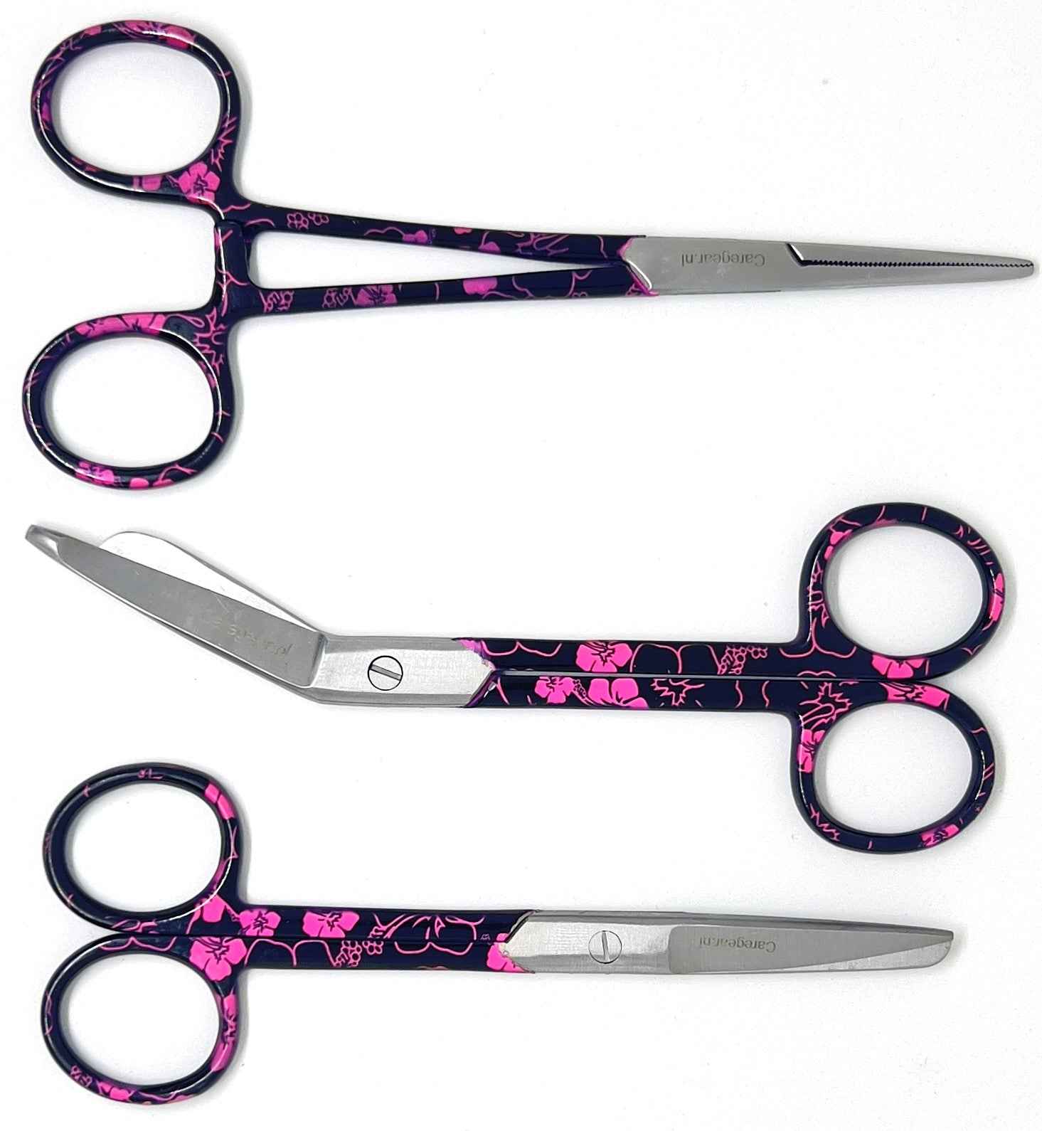 3 delig zorg scharen set verpleegkundige bloemen/zwart - Caregear.nl Zorg scharen verpleegkundigen