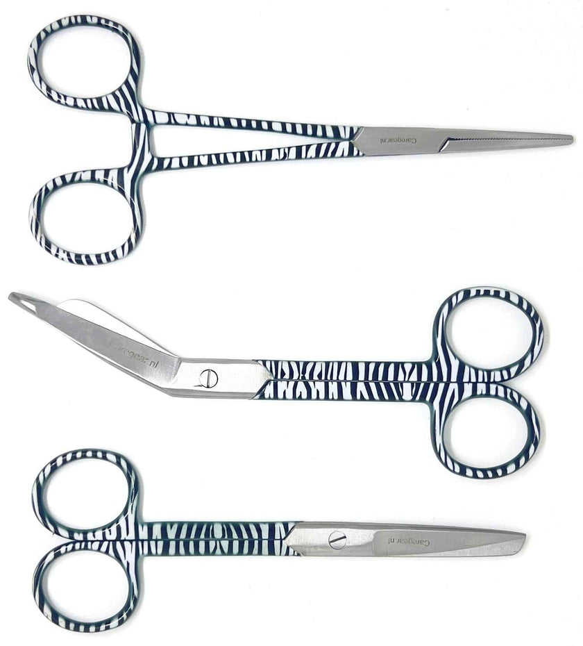 3 delig scharen set verpleegkundige VPK Zebra - Caregear.nl Zorg scharen verpleegkundigen