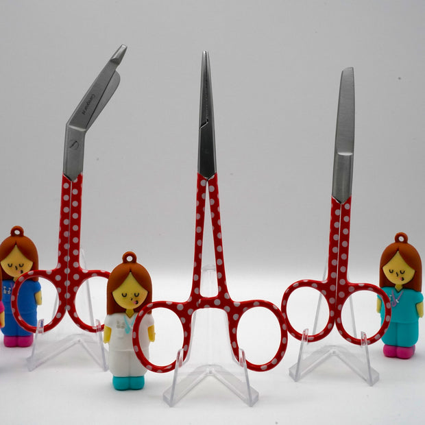 3 delig scharen set verpleegkundige Rood met witte stippen (naam graveren)