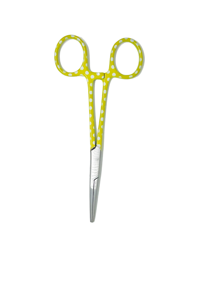 3 delig scharen set verpleegkundige Geel met witte stippen (naam graveren) - Caregear.nl Zorg scharen verpleegkundigen