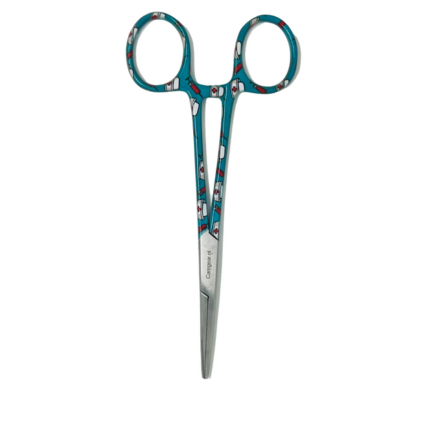 3 delig scharen set verpleegkundige Groen/Blauw met verpleegkundige muts (naam graveren) - Caregear.nl Zorg scharen verpleegkundigen