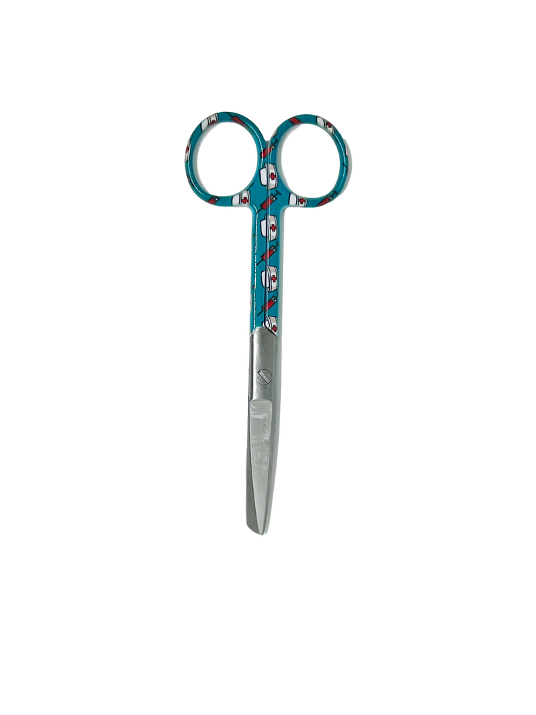 3 delig scharen set verpleegkundige Groen/Blauw met verpleegkundige muts (naam graveren) - Caregear.nl Zorg scharen verpleegkundigen