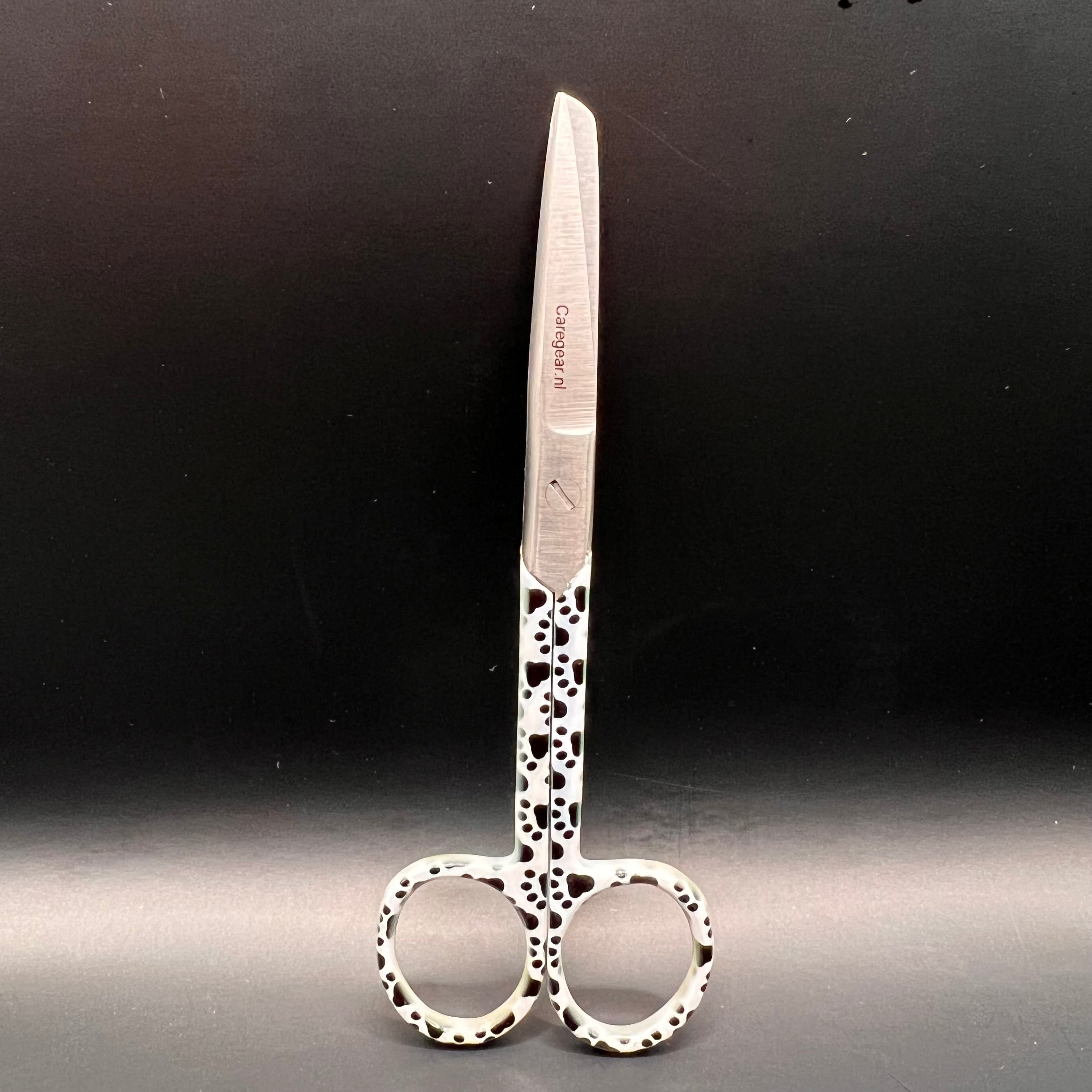 3 delige set zwart wit met honden pootjes (+ naam graveren) - Caregear.nl Zorg scharen verpleegkundigen