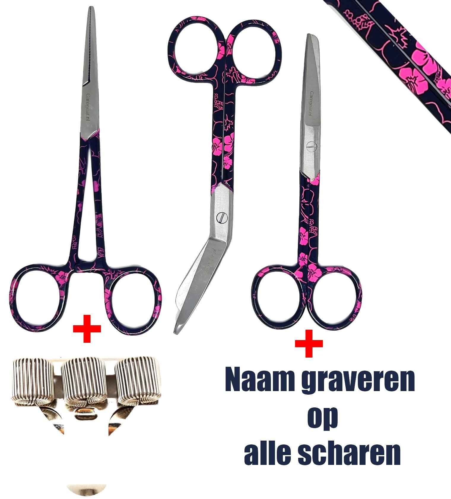 3 delig zorg scharen set verpleegkundige bloemen/zwart - Caregear.nl Zorg scharen verpleegkundigen