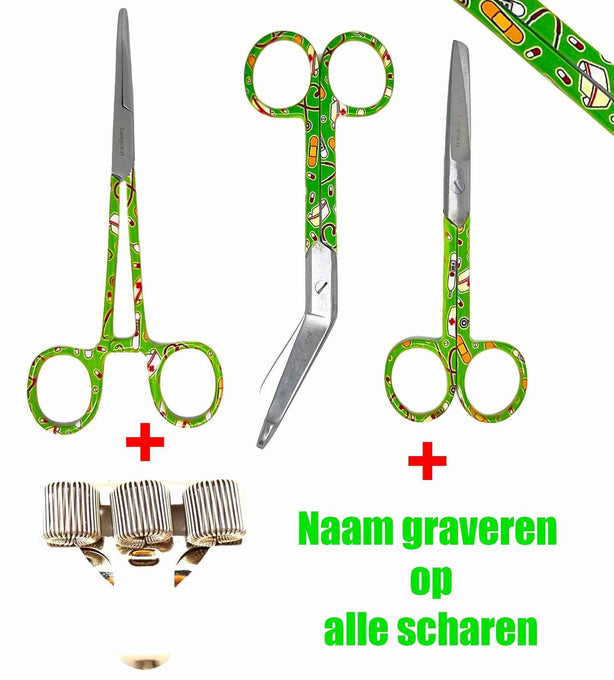 3 delig scharen set verpleegkundige VPK groen - Caregear.nl Zorg scharen verpleegkundigen