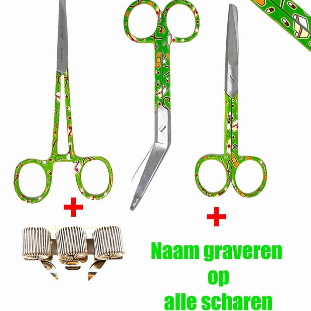 3 delig scharen set verpleegkundige VPK groen - Caregear.nl Zorg scharen verpleegkundigen